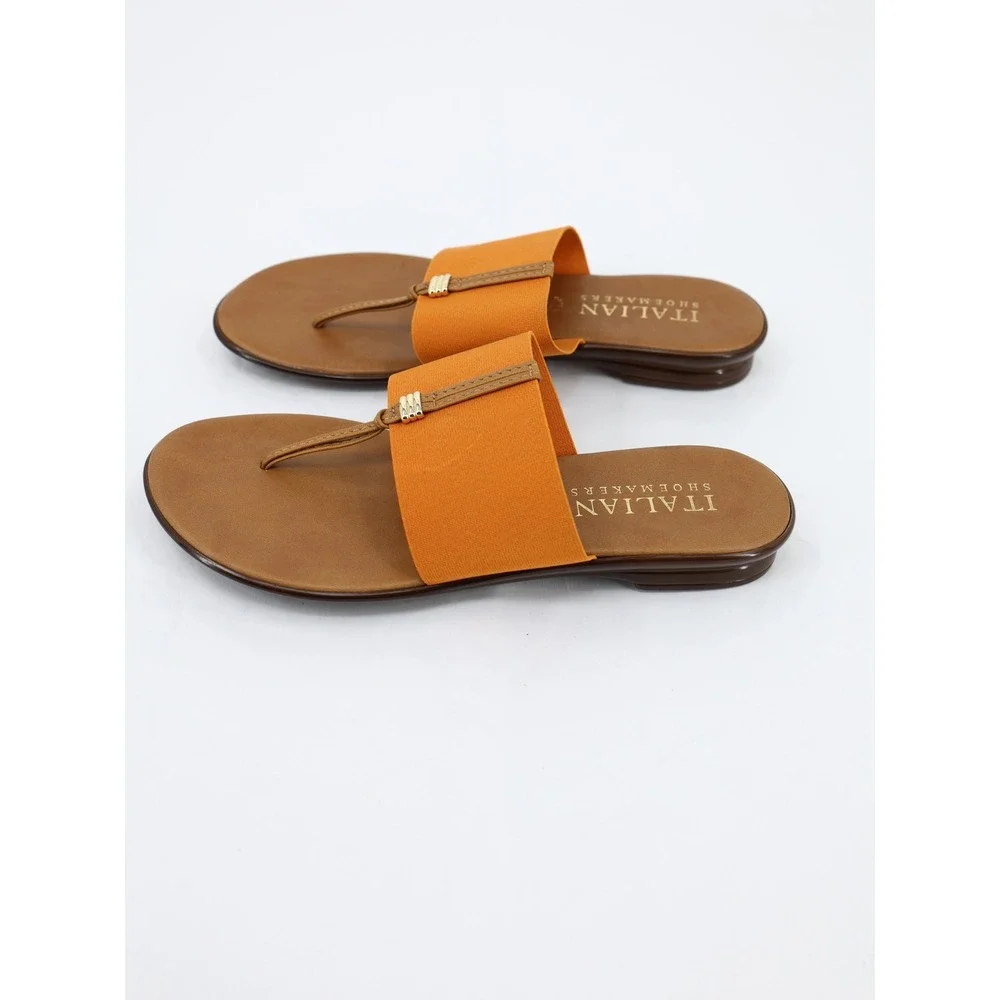 Italian Shoemakers Afia Orange Stretch Thong Sandals Slip On Italy 9.5
